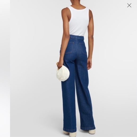 Frame Sailor Snap High Rise Wide Leg Jeans Denim Dark Wash Blue Adele - Picture 4 of 14